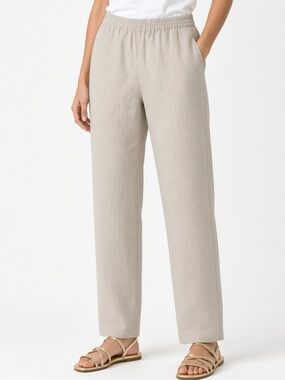Light Beige Linen-Blend Elastic Waist Pants by Soft Surroundings